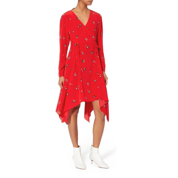 NWT INTERMIX Josie Red Floral Silk Dress 0 - Picture 2 of 6